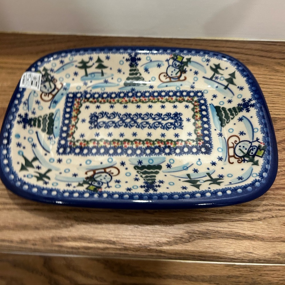 Genuine UNIKAT Snowman Winter Polish Pottery Tray/Platter!
